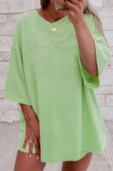 Loose V Neck Half Sleeve Tee and Drawstring Shorts Plus Size OutfitFlow